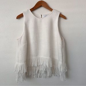 Mudpie | White Sleeves Double Fringe Weave Top Size Large